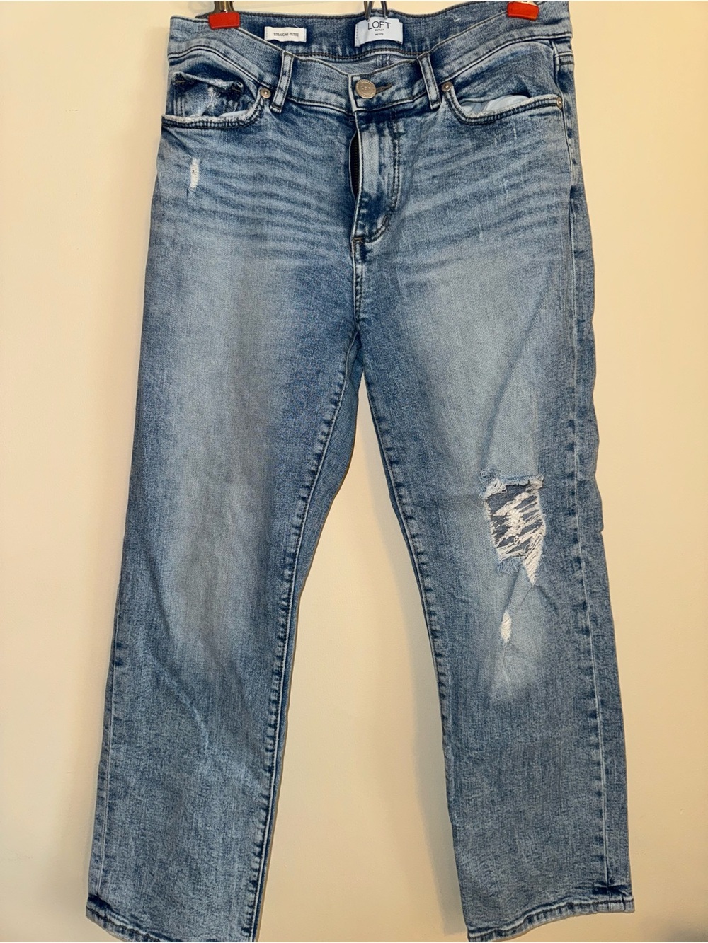 LOFT Light Wash Distressed Straight-Leg Jeans